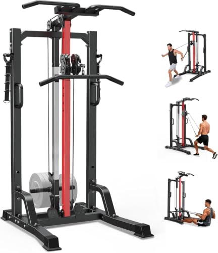 Image of Pull Up Bar Power Tower Dip Station,Cable Machine-Integrated 450LBS Multi-Function Adjustable Height Fitness Strength Training Equipment for Home Gym Strength Training Equipment