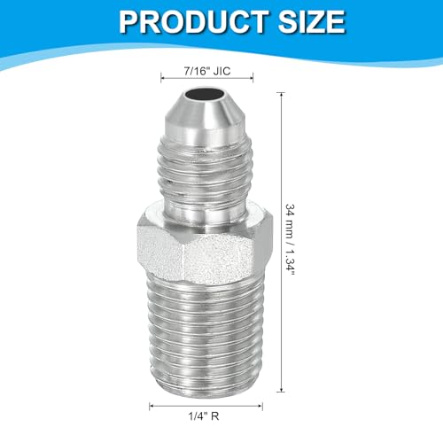 Image of PATIKIL Pipe Adapter Connector 7 /16 inch Male 74 Flare JIC x 1 /4 inch Male R Pipe Fitting Oil Feed Restrictor Fitting Hydraulic Connector for Oil Steam Water Pipelines System