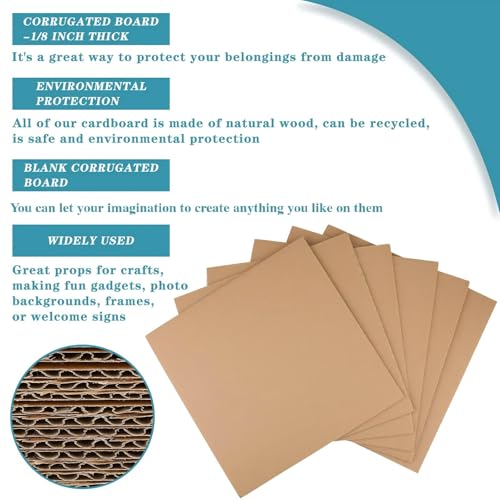 Image of 50 Pack Corrugated Cardboard Sheets Flat Hard Cardboard Inserts Back to School Classroom Supplies Flat Squares Separators for Shipping, Mailing, Packing, Art Projects, DIY Crafts(12 x 12 Inch,Brown)