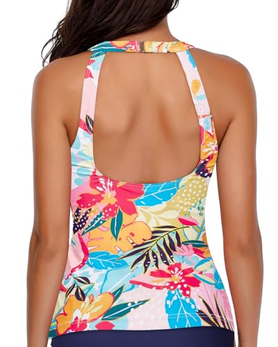 Image of Holipick Tankini Tops for Women High Neck Swim Top Only | Tummy Control, Support Removable Pads, Full Coverage, Open Back, Neck Hook, Soft Stretch Fabric, Beach and Resort