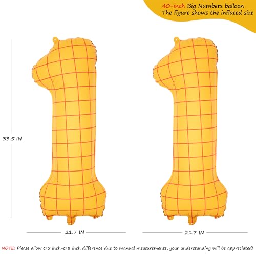 Image of 40 inch Large Number Balloon 11 Toy Inspired Story Yellow Birthday Balloon | Western Rodeo Party Supplies Boy Girl Story Anniversary Kids Birthday Party Cowboy Farm Themed Baby Welcome Decorations