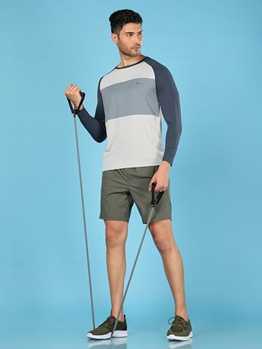 Image of TECHNOSPORT Men's Slim Fit Polyester Color Block Athleisure Crew Neck T-Shirt with Full Sleeve, Moisture Wicking and Quick Dry