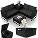 Juskys® Outdoor Polyrattan Lounge Santorini inkl. Abdeckung - Gartenlounge mit Beistelltisch & Auflagenbox - Gartenmöbel Set Rattan Sitzecke wetterfest - Schwarz