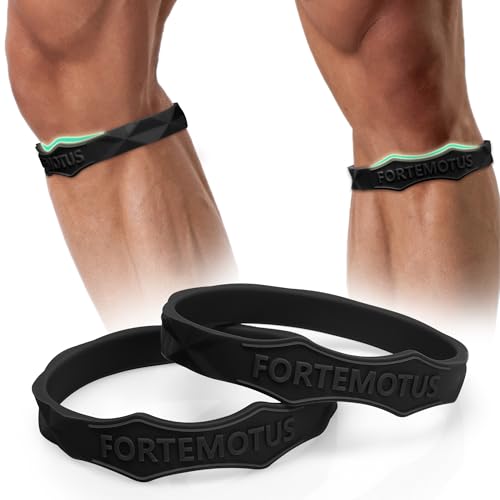 FORTEMOTUS Genouillère Rotulienne 2 Pièces, Silicone Genouillère Sangle pour Tendon Rotulien, Fitness, Sport, Running，Noir,S&M