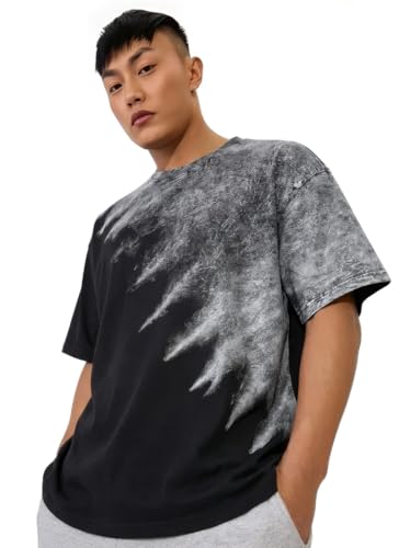 boffi ... 100% Cotton Oversized T-Shirt Unisex Drop Shoulder Dye Washed Street Look Black Pack of 1 (in, Alpha, S, Regular, Spike Cross Black)