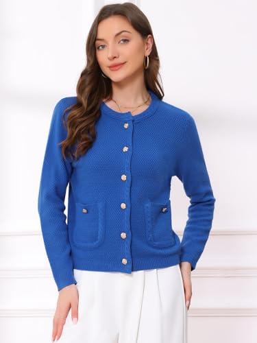 Allegra K Open Front Sweater for Women's Collarless Button Down Business Casual Chunky Knit Cardigans4