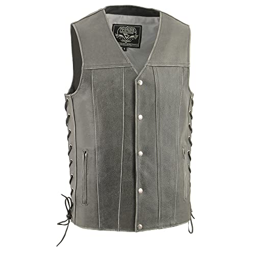 Image of Milwaukee Leather Men's Straight Bottom MLM3521 Side Lace Distressed Gray Leather Vest