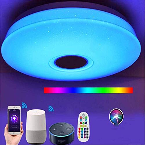 Smart App Deckenleuchte Mit Bluetooth-Lautsprecher, 48 W Dimmbare Farbwechselnde RGB-Pendelleuchte Für Schlafzimmer, Runde 20-Zoll-Leuchte Für Die