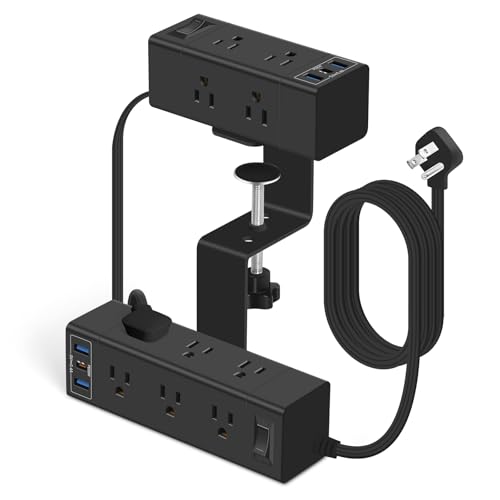 Dual Layer Desk Clamp Power Strip - Under Desk Power Strip