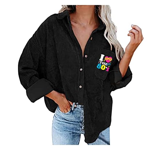 PANGF Retro manchesterskjorta damer manchesterjacka enfärgad revers cord skjorta blusar fritid jackor overshirt vår höst skjorta blus casual långärmad topp ytterkläder softshell-jacka, 02-svart, M