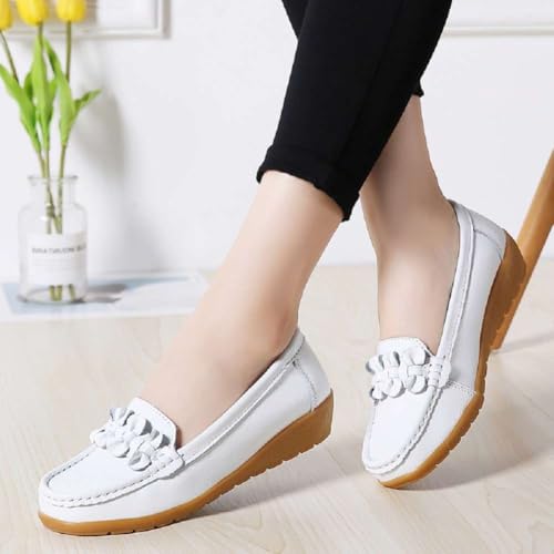 Image of Women's Genuine Leather Platform Loafers Classic Casual Comfort Slip-On Shoes Soft Sole Dress Shoes