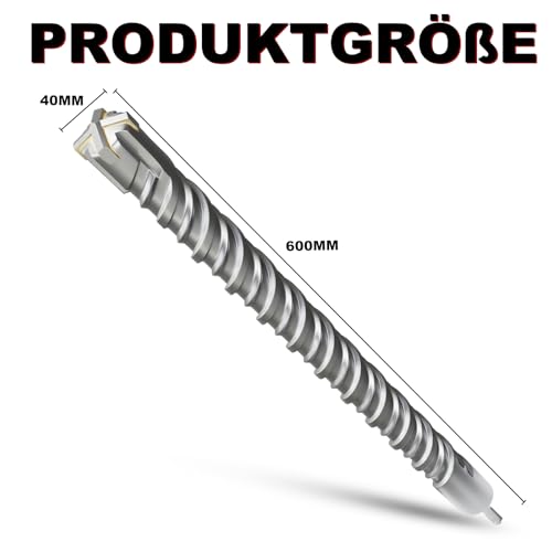 METOTY SDS Plus Bohrer 40mm×600mm，Steinbohrer,Hammerbohrer,Betonbohrer,Für Stein,Beton,Naturstein,Ziegelmauer