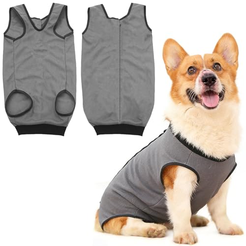 InfiniZer Hundebody Nach Op Hündin Kastration Hündin Rüde Operationsbody Hund Body Nach Op Body Hund Shirt Leckschutz Wundschutzanzug für Hunde Einteiler Schlafanzug (Grau, XL)