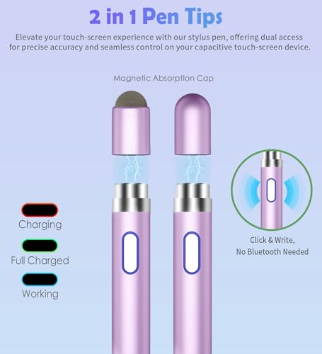 Image of Active Stylus Pen for Touch Screens, Dual Pen Tips for iOS & Android Drawing & Writing, High Precise Rechargeable Pencil for A-pple i-Phone 17 /16 /15 /14 /13 /12, i-Pad, Phone, Tablet, Sam-Sung, Purple