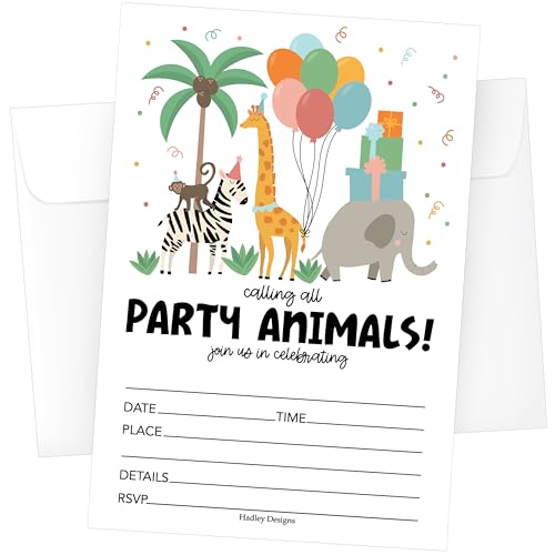 Invitación de fiesta infantil Safari para rellenar datos sin manchar la tinta