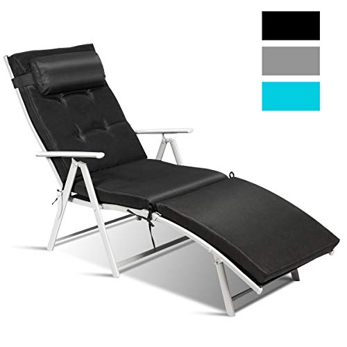 Tangkula Outdoor Folding Chaise Lounge Chair, Lightweight Recliner Chair w/ 7 Adjustable Backrest