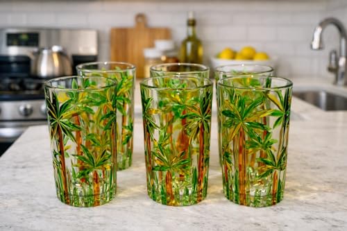 Vasos de cristal de diseño redondo y elegante color verde para mesas sofisticadas 5