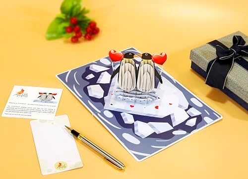 Valentines Card, Pop Up Valentine's Day, Anniversary Card, 3D Popup Greeting Love Card (Penguin Couple) - View 6