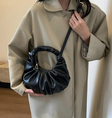 Women's Ruffled Cloud Purse Dumpling Shoulder Leather Tote Bag for Women Trendy Hobo Crossbody Top Handle Handbag Wallets3