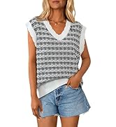 CFLONGE Vests for Women 2024 Trendy Sleeveless Striped Sweater Vest Crochet Knit Cropped Work Tan...