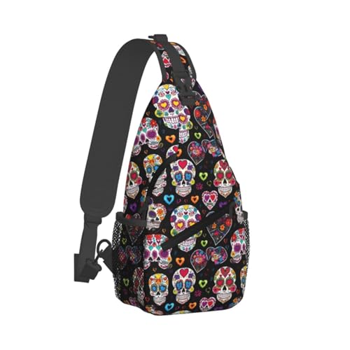 Mochila sling Sugar Skulls negra para hiking y viaje miniatura 2