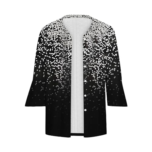 Cardigãs femininos de manga 3/4 com frente aberta, estampa floral, ilhós, camisetas, verão, casual,