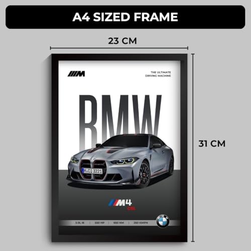Image of BMW M4 Poster | Framed A4 Sized (31 x 23 cm) | Car Posters for Wall, Gift for Boys | Supercar Frames | BMW Poster M4 Sportscar Frame | Car Posters for Wall, Bedroom, Hostel, Study Room (F 001)