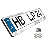 edelstahl nummernschildhalter gebogen intelligentes Loch-Schema, millionenfach bewährter Aufbau - kein Bohren im Kennzeichen nötig - inkl. 4 Befestigungsschrauben/Unterlegscheiben aus Edelstahl + Montageanleitung