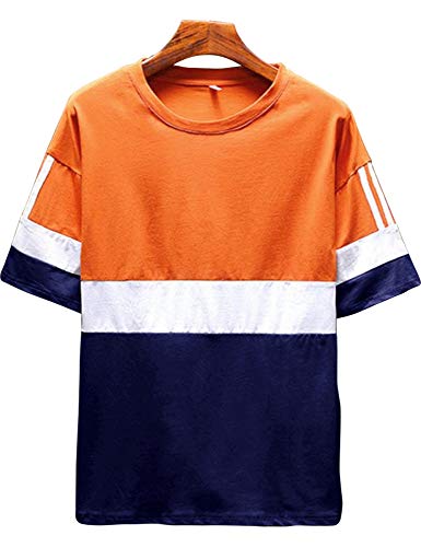 Image of EYEBOGLER Men's Striped Regular fit T-Shirt (T91 Orange-Navy Blue-White M)