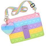 Cytec Cute Silicone Case, Pop Push Bubble Case Compatible with iPad Air 2/iPad6/Pro 9.7 inch, Relieve Stress Case with Kickstand&Lanyard&Pendant (Rainbow Heart Shape)