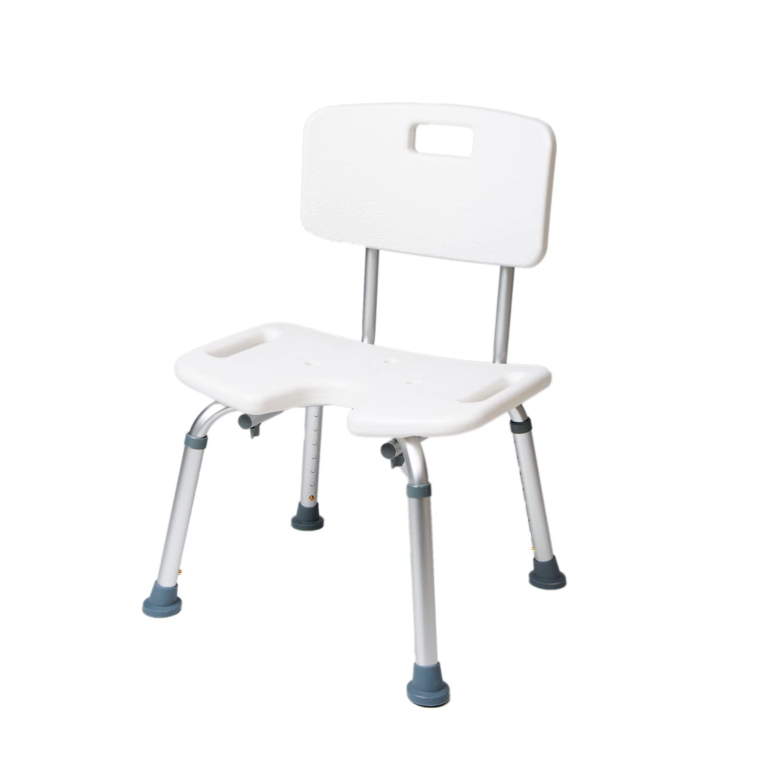 Silla de Baño con Respaldo, Asiento en U y Altura Regulable | Antideslizante, desagües integrados, ajuste en 8 niveles, montaje sin herramientas, para personas mayores