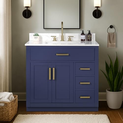 XWNE 36-inch Royal Blue Bathroom Vanity with Sink, Solid Wood,