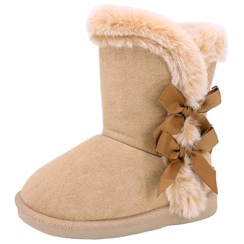 Moceen Baby Girls Winter Boots Toddler Kid Fashion Bow Fur Lined Lightweight Warm Snow Boots for Everyday Wear Size 13 Little Kid 8205 Brown