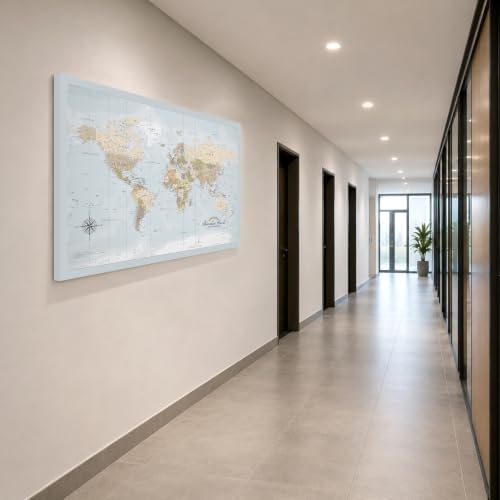 Image of IPIC Blue Ocean World Maps for Wall, World Map Canvas, Total Size 42x28 in