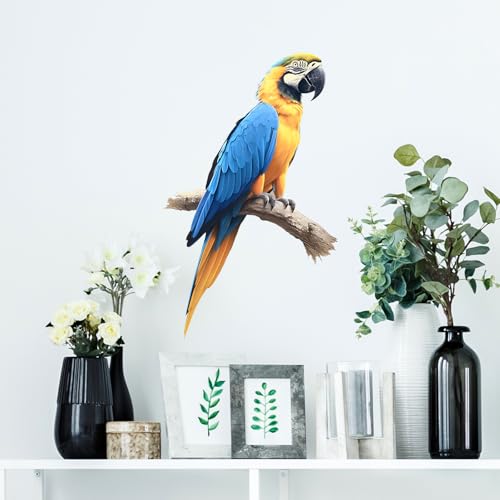 Vinilo decorativo de loro guacamayo azul y amarillo miniatura 1