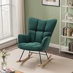 Schaukelstuhl – Moderner Sessel mit hoher Rückenlehne – Weicher Relaxstuhl & Stillsessel für Wohnzimmer, Schlafzimmer, Babyzimmer & Leseraum – Schaukelstuhl für Innen (Grün) – Bild 2