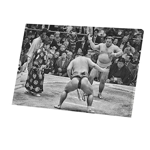 Poster combat de sumo japonais : tableau en toile noire et blanche 60x40 cm