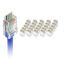 VCE 25-Pack UL Listed Cat6 RJ45 Pass Through Connector, 10Gbps Unshielded Ethernet Modular Plugs, Gold Plated 8P8C Cat 6 Ends for 24-26AWG Solid or Stranded UTP Network Cable Support PoE