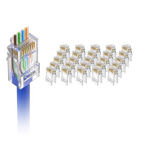 VCE 25-Pack UL Listed Cat6 RJ45 Pass Through Connectors, Cat 6/Cat 5e RJ45 Ethernet Modular Plugs Ends Gold Plated for 23-26AWG Solid or Stranded UTP Network Cable 1000Mbps Support PoE