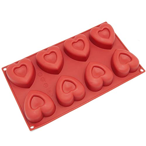 Freshware 8-Cavity Medium Heart Shape Silicone Mold for Soap, Cake, Bread, Cupcake, Cheesecake, Cornbread, Muffin, Brownie, and More