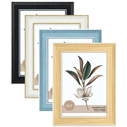 Xuanluo 4 Pack 5X7 Inch Picture Frames With Mat Wood Grain Photo Frame With Tempered Glass Wall Décor Rustic Home Décor Frame For Tabletop Display And Wall Hanging #TOP18