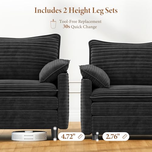 Image of Vesgantti 108 inch Modular Sectional Sofa, Comfy Cloud Couch with Movable Ottoman Deep Seat Corduroy L Shaped Modular Sofa, Sectional Couches for Living Room, Bedroom and Apartment, Gray