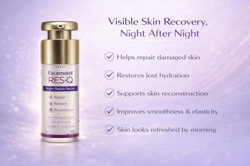 Image of NEW Face-moist RES-Q Night Repair Serum | Overnight Skin Repair, Restore & Reconstruct Formula | Dermatologically Tested, Skin pH Friendly Serum | Suitable for All Skin Types | 30 ml