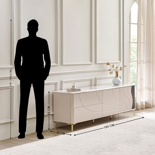 Image of Home Centre | Monalisa Faux TV Units | TV Unit for Living Room | Engineered Wood, Marble Top | Brown | 1 Year Warranty