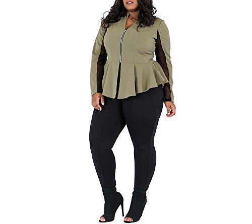 Poetic Justice Plus Size Curvy Women's Olive Peplum Jacket Sheer Panel Sleeves4