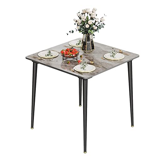 FATIVO Table à Manger Marbre: Grande Tables de Cuisine 4 Personnes Carrée 80x80cm Meubles de Salle à Manger Blanc Design Céramique en Pierre Frittée Moderne - Gris Italien
