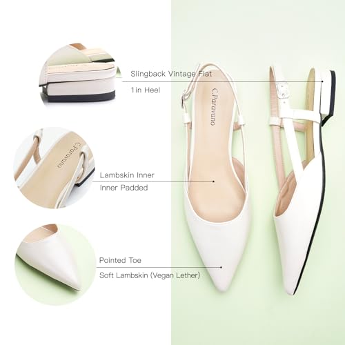 Image of C.Paravano Slingback Flats | Pointed Toe Flats | Slingback Sandals | Women's Slingback Dress Shoes | Adjustable Buckle Sandals
