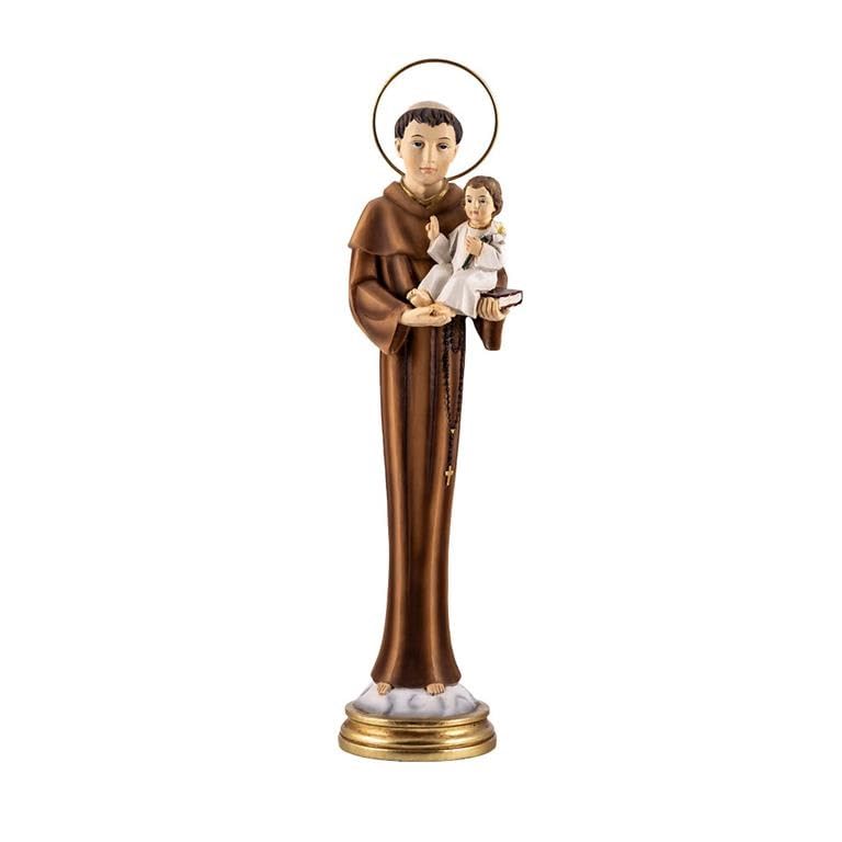 Figurine Saint-Antoine en résine peinte à la main avec couronne dorée 30cm