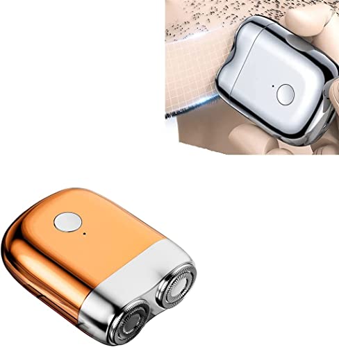 Waterproof Portable USB Men's Shaver, Electric Mini Magnetic Suction Washable Double-Headed Shaver, Beard Cutter, Waterproof and Silent, Clean Shave (Plating Orange)