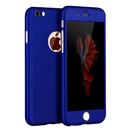 iPhone 6 Case, YamaziHD Full Body Coverage Protection Ultra Slim iPhone 6 Case with Tempered Glasses Screen Protector for Apple iPhone 6 6S - Blue 4.7''